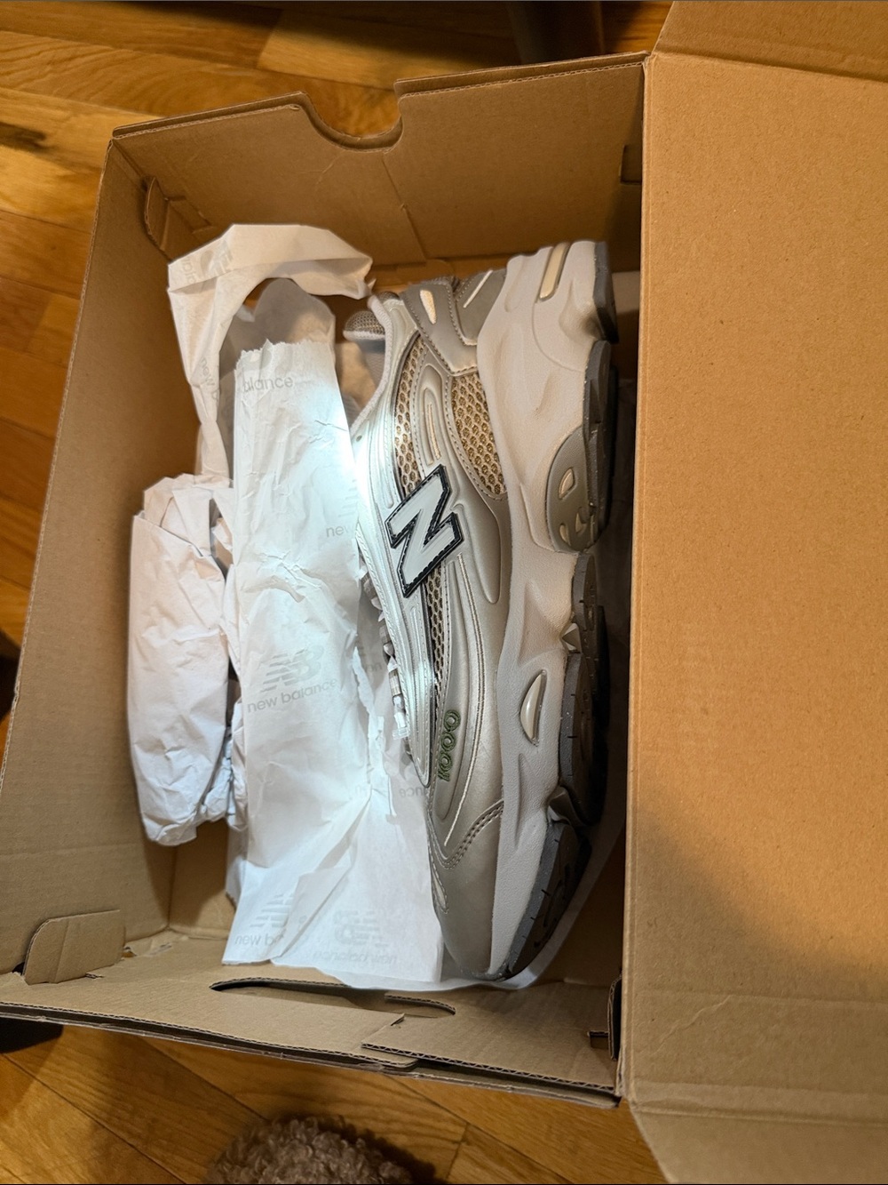 New Balance Men’s Silver and White Running Sneakers
